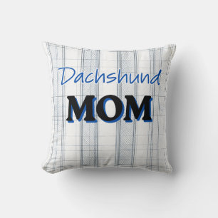Almofada Mãe Dachshund com fundo xadrez azul claro