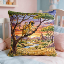 Almofada Macaca Mãe e Bebê Animais de Safari