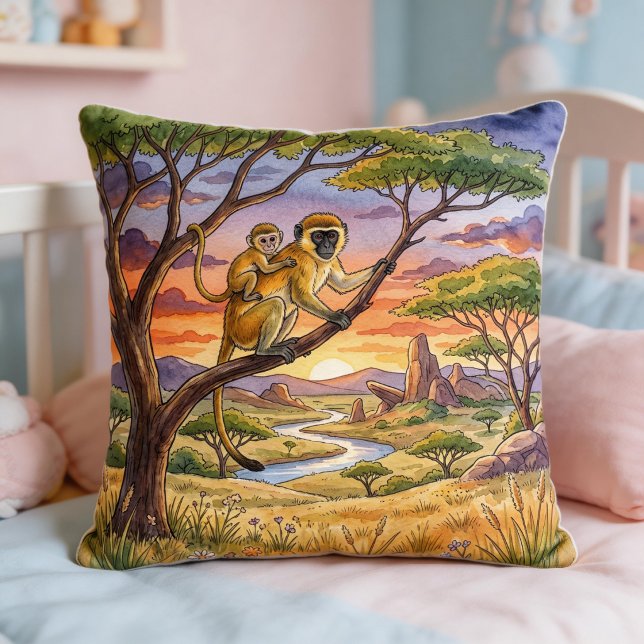 Almofada Macaca Mãe e Bebê Animais de Safari  (Criador carregado)