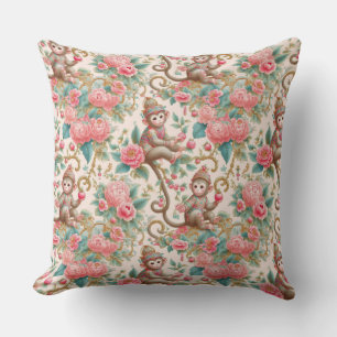 Almofada Macaco de Chinoiserie Rosa