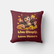 Macaco Fofo Feliz Brincando em Folhas de Outono Ca