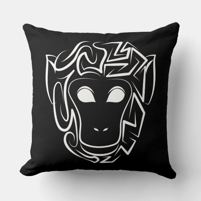 Almofada Macaco preto e branco tribal (Frente)