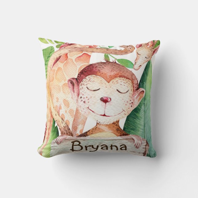 Almofada Macaco Selvagem e Girafa Safari Nursery (Frente)