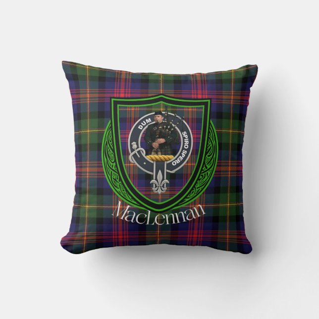 Almofada MacLennan Scottish Clan Tartan & Crest (Frente)