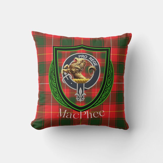 Almofada MacPhee Scottish Clan Tartan & Crest (Frente)