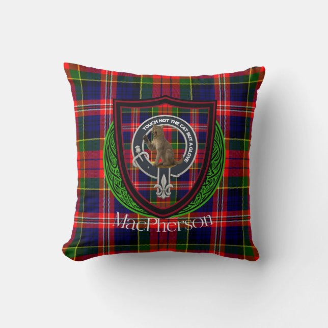 Almofada MacPherson Scottish Clan Tartan & Crest (Frente)