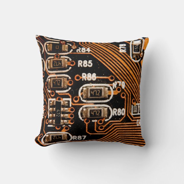 Almofada macro tomada de circuito,cabos,capacitores,placa, (Frente)