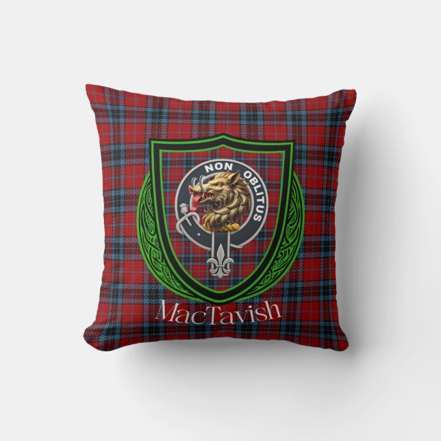 Almofada MacTavish Scottish Clan Tartan & Crest (Frente)