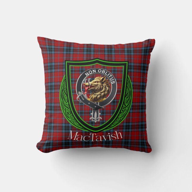 Almofada MacTavish Scottish Clan Tartan & Crest (Frente)