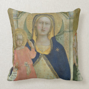 Almofada Madonna e a criança enthroned com santos, detalha