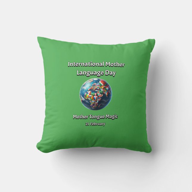 Almofada Madre Tongue Magic. Dia da Língua Mãe. (Frente)