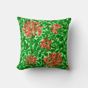 Almofada Madressilva de William Morris, vermelho e verde