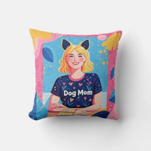 Almofada Mãe abstrato de cachorro rosa azul
