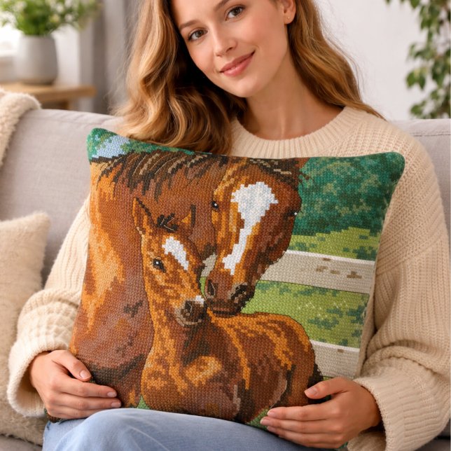 Almofada Mãe Bebê Cavalo Estilo Ponto Cruz (Criador carregado)