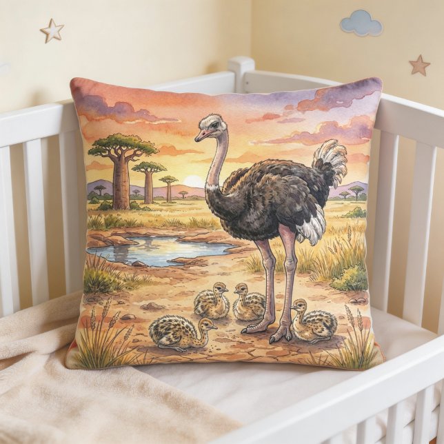 Almofada Mãe de Avestruz e Filhotes Animais de Safari  (Criador carregado)