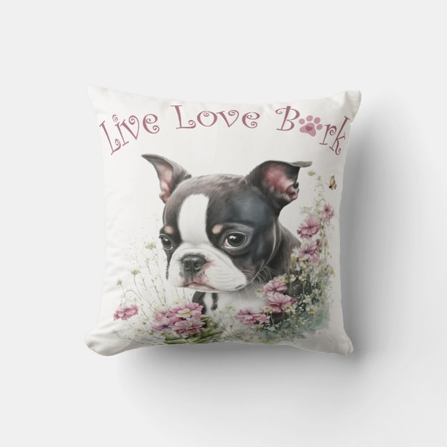Almofada Mãe de Boston Terrier Floral (Frente)