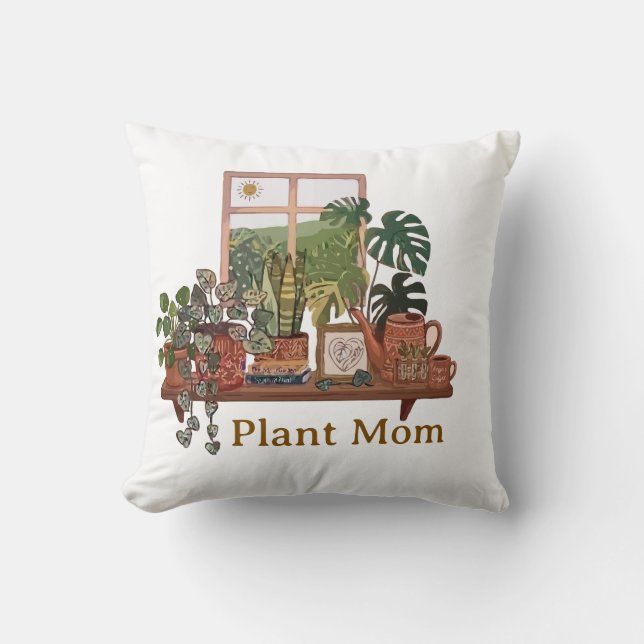 Almofada Mãe de Planta Boho Jardim Interno Aquarela (Frente)