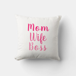 Almofada Mãe Esposa Chefe rosa, branco, script personalizad