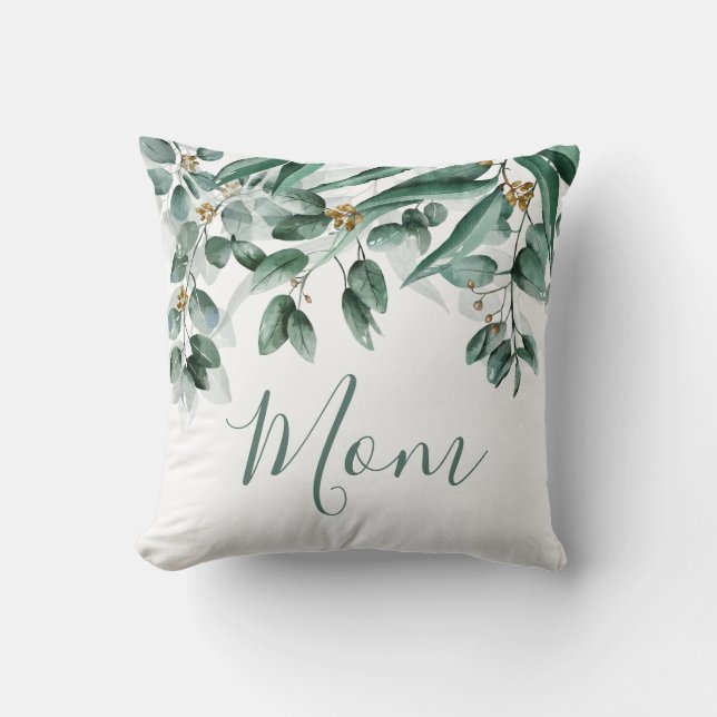Almofada Mãe Eucalyptus Foliage Modern Watercolor (Frente)