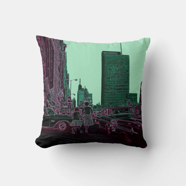 Almofada Mãe Filha Comprando Michigan Ave Chicago 1961 (Frente)