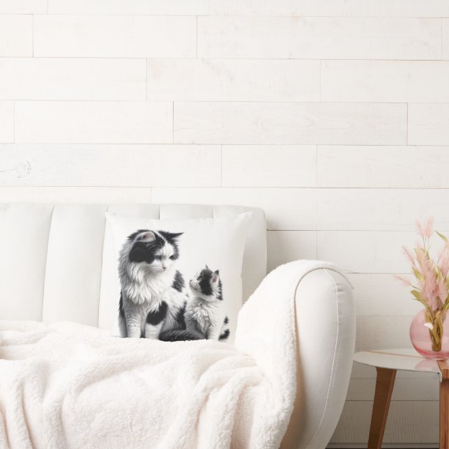 Almofada Mãe Gato Com Gato De Branco (Sofá)