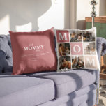 Almofada Mãe, Nós Te Amo | Bloco de cor de 6 fotos modernas<br><div class="desc">Personalize este saco de tote exclusivo com 6 fotos quadradas dispostas em um layout de colagem em grade. Com "Mãe" na diagonal em quadrados cor-de-rosa. Sala no verso para adicionar sua mensagem personalizada. Todas as cores podem ser alteradas. Seja o seu aniversário, Dia de as mães, Natal ou outra ocasião...</div>