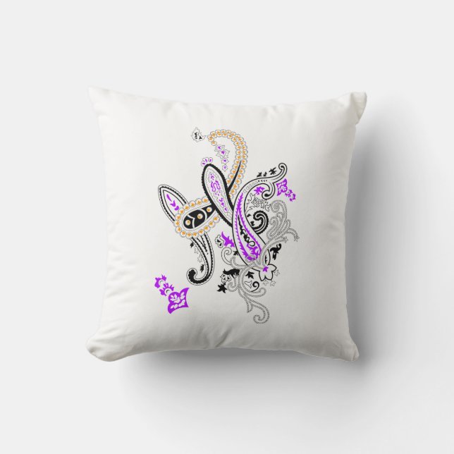 Almofada Magenta púrpura, laranja avermelhada, azul-lacado (Frente)