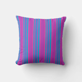 Almofada Magenta, Roxo, Azul Brilhante, Listras Turquesa