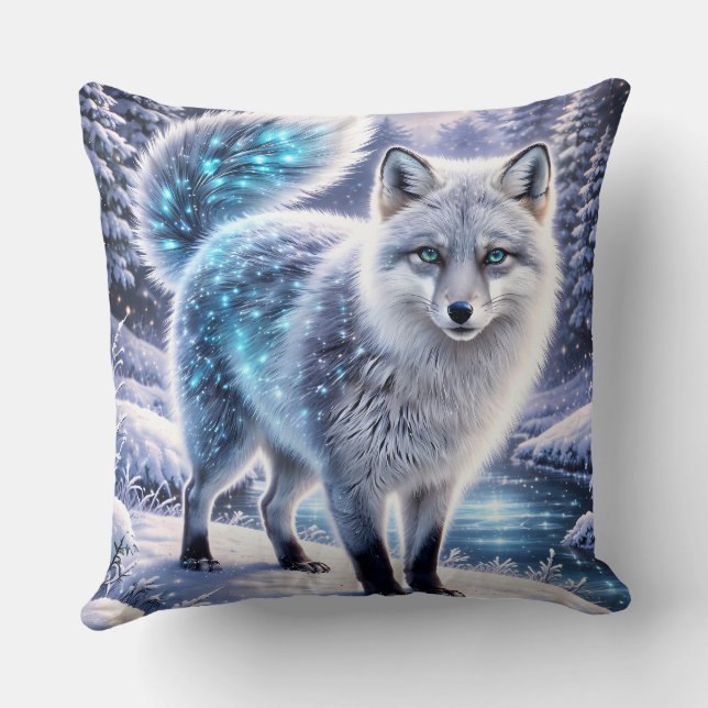 Almofada Magical Arctic Fox Pillow – Glowing Winter Fantasy (Verso)