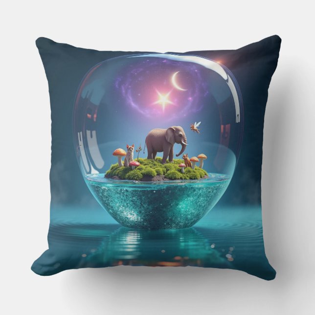 Almofada Magical Elephant in a Cosmic Glass Sphere" (Frente)