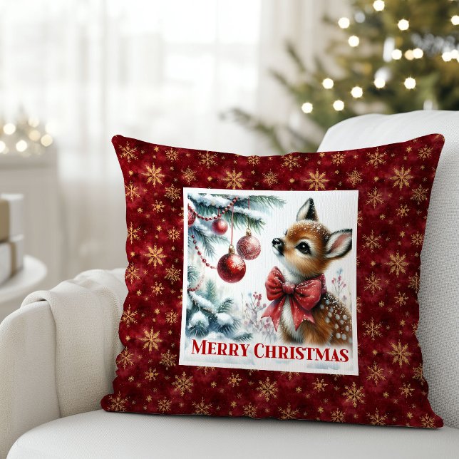 Almofada Magical festive scene baby fawn Christmas pillow  (Magical festive scene baby fawn Christmas pillow (51))
