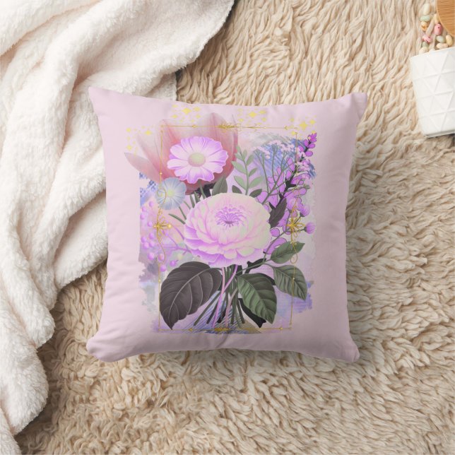 Almofada Magical Floral Bouquet in Golden Frame (Cobertor)