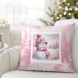 Almofada Magical Pink Winter Pillow Cute Snowman Style