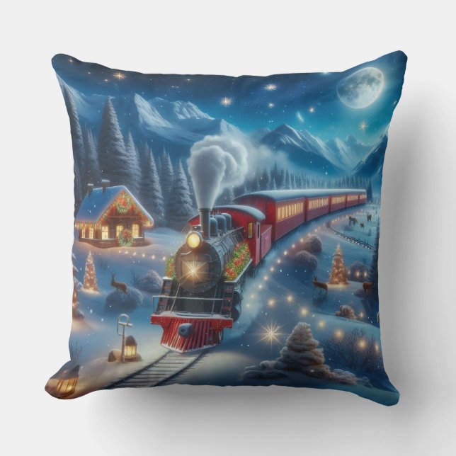 Almofada Magical Snowy Christmas Train Winter Scene (Frente)
