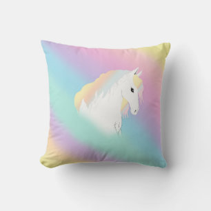 Almofada Mágico Pastel Rainbow White Horse Girly Pink 