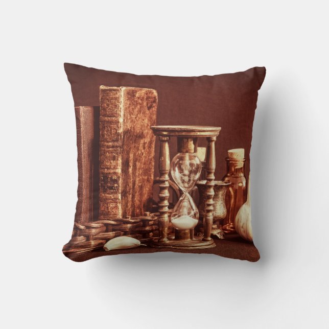 Almofada Mágicos na cesta de vintage, ampulheta, hallowe (Frente)