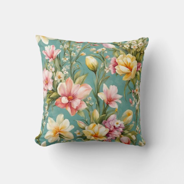 Almofada Magnólia Amarela refinada com flores brancas (Frente)