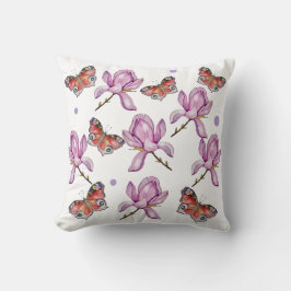 Almofada Magnolia and butterflies, watercolor pattern