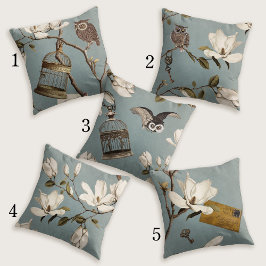 Almofada Magnolia Grove with Owls 01 Duck egg blue