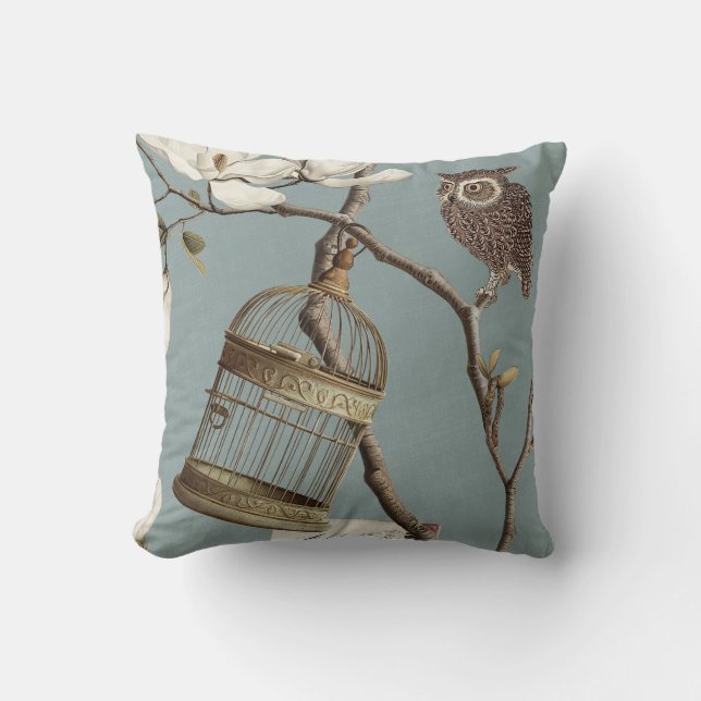 Almofada Magnolia Grove with Owls 01 Duck egg blue (Frente)