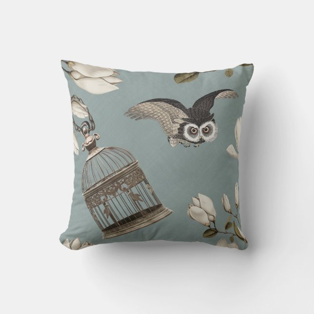 Almofada Magnolia Grove with Owls 03 Duck egg blue (Frente)