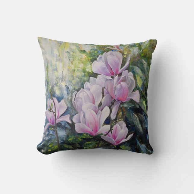 Almofada Magnolia Serenity - Arte Floral de Lukian (Frente)