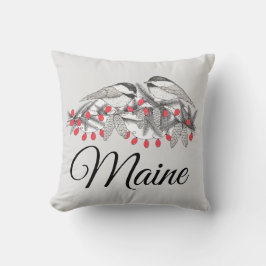 Almofada Maine Chickadee Bird Feriado de inverno Neve