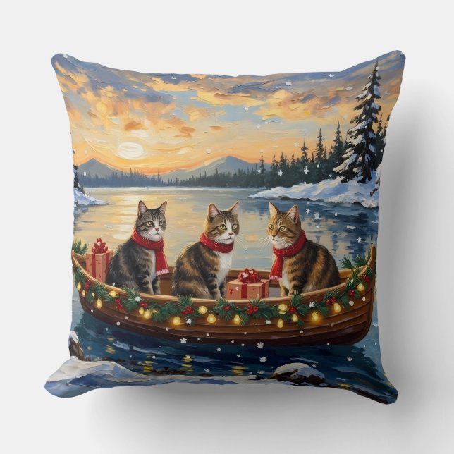 Almofada Maine Coon Cat Christmas Boat Holiday (Frente)
