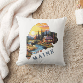 Almofada Maine State Outline Cabin Moose