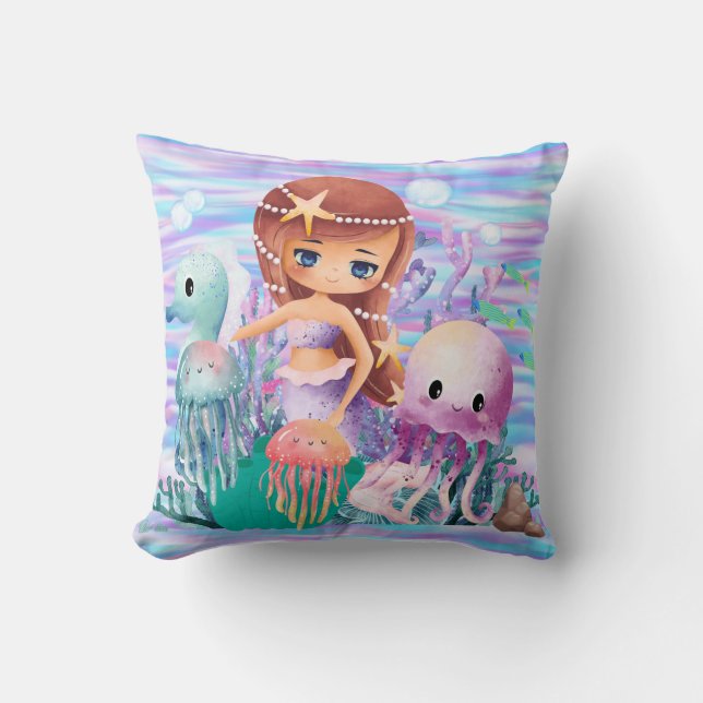 Almofada Mairmaid com uma estrela no cabelo brincando na bo (Frente)