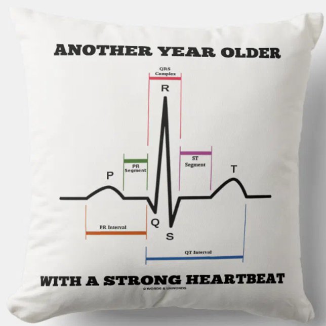 Almofada Mais Um Ano Com Um Forte ECG/EKG De Pulso (Throw pillow featuring normal sinus rhythm on electrocardiogram for anyone's birthday!)