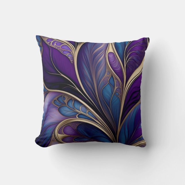 Almofada Majestic Bloom - Deep Purple and Blue Abstract Art (Frente)