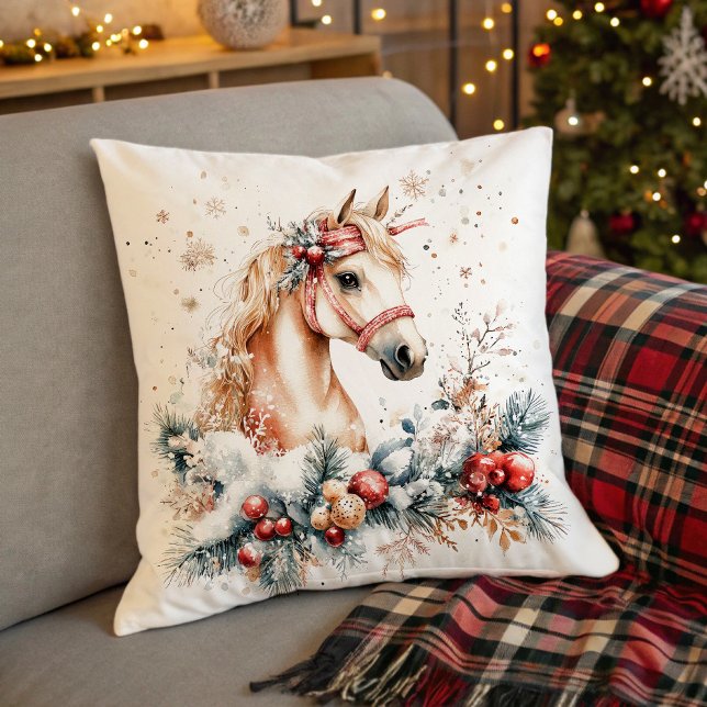Almofada Majestic Horse in Snowy Landscape (Majestic Horse in Snowy Landscape Throw Pillow)