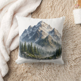 Almofada Majestosa Paisagem Montanhosa e Florestal em Aquar